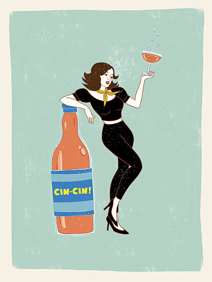 Rachel Nieman RN694 - RN694 - Cin Cin Vintage Italian Poster - 12x16 woman, drink, aperitif, retro style, bottle, chic fashion, celebration, Italian phrase, humor from Penny Lane