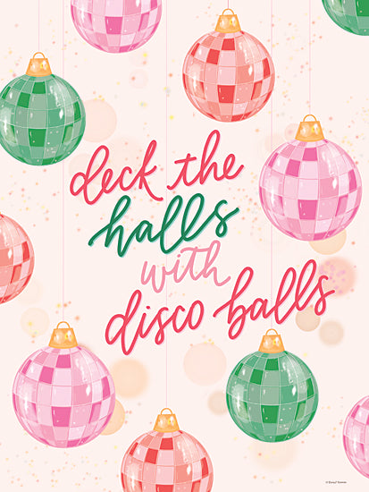 Rachel Nieman RN710 - RN710 - Deck the Halls with Disco Balls - 12x16 deck the halls, disco balls, pink green red ornaments, festive, holiday lights, playful typography, retro design, Christmas theme, sparkle effect from Penny Lane