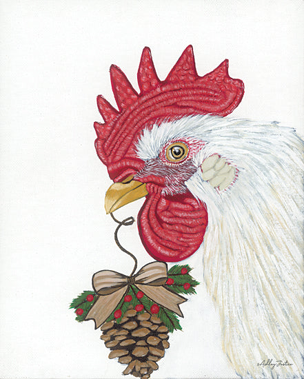Ashley Justice AJ117 - AJ117 - Homer - 12x16 Christmas, Holidays, Pinecone, Greenery, Berries, Whimsical, Rooster, White Rooster, Winter from Penny Lane