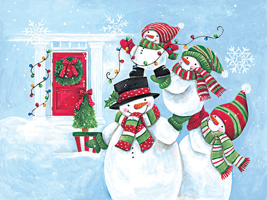 Diane Kater ART1344 - ART1344 - Snowman Family Fun - 16x12 Christmas, Holidays, Snowmen, Snow Family, Front Porch, Holiday Door, Topiary, Christmas Lights, Hats and Scarfs, Snowflakes, Winter, Whimsical, Snow from Penny Lane