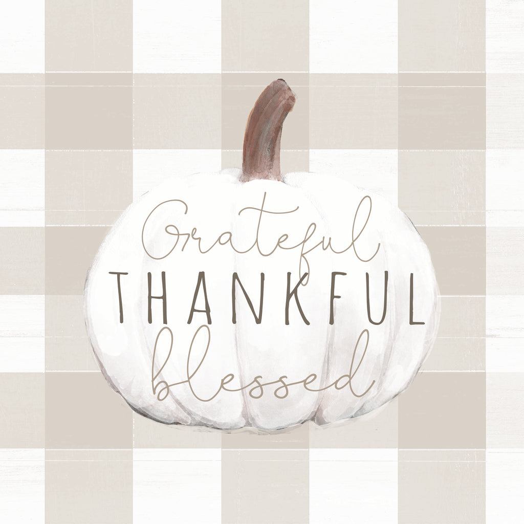 Dogwood Portfolio DOG201 - DOG201 - Grateful, Thankful, Blessed    - 12x12 Fall, Thanksgiving, Pumpkin, Inspirational, Grateful, Thankful, Blessed, Typography, Signs, Textual Art, Neutral Palette, Plaid Pattern from Penny Lane