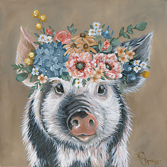 Hollihocks Art HH241 - HH241 - Charlotte's Flowers - 12x12 Whimsical, Pig, Flowers, Floral Crown, Spring Flowers from Penny Lane