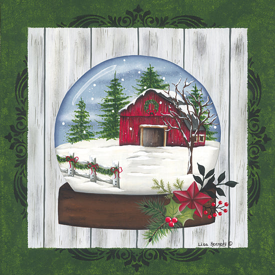 Lisa Kennedy KEN1282 - KEN1282 - Barn Snow Globe - 12x12 Christmas, Holidays, Snow Globe, Barn, Red Barn, Farm, Winter, Snow, Trees, Landscape from Penny Lane