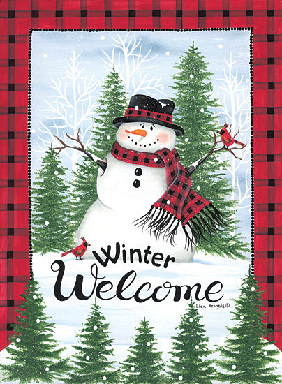 Lisa Kennedy KEN1307 - KEN1307 - Red & Black Plaid Snowman - 12x16 Winter, Snowman, Cardinals, Trees, Winter Welcome, Typography, Signs, Textual Art, Snow, Pine Trees, Red Plaid Border from Penny Lane