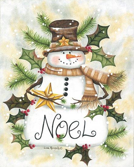 Lisa Kennedy KEN1314 - KEN1314 - Noel Snowman - 12x16 Christmas, Holidays, Snowman, Holly, Berries, Pine Sprigs, Noel, Typography, Signs, Textual Art, Winter, Snow, Stars from Penny Lane