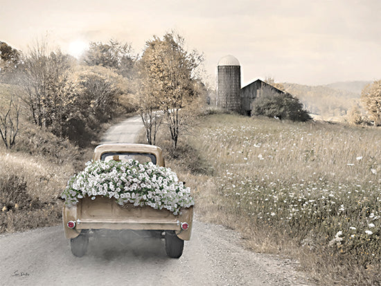 Lori Deiter LD3315 - LD3315 - Late Summer Delivery - 16x12 Photography, Flower Truck, Truck, White Flowers, Road, Wildflowers, Barn, Farm, Neutral Palette, Trees, Landscape, Farmhouse/Country from Penny Lane