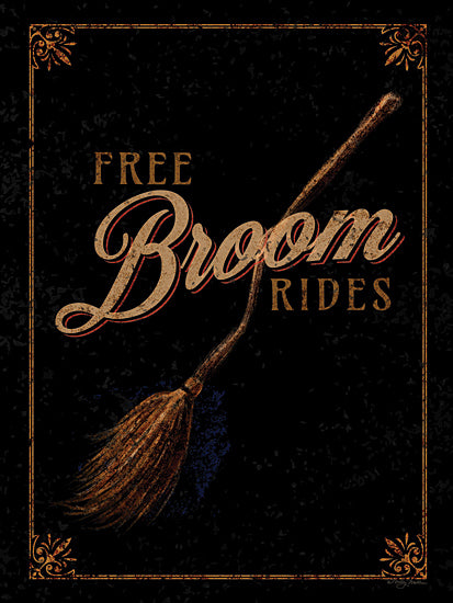 Molly Mattin MAT191 - MAT191 - Free Broom Rides - 12x16 Halloween, Humor, Free Broom Rides, Typography, Signs, Textual Art, Broom, Gold, Black from Penny Lane