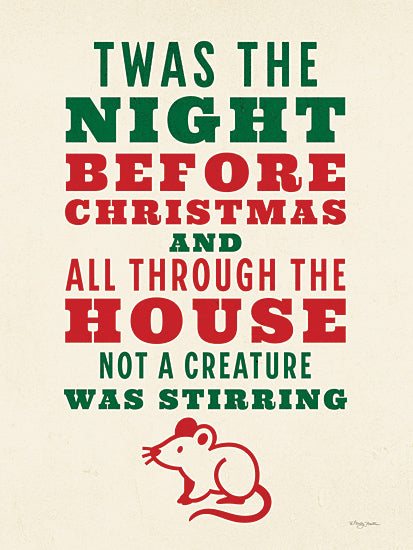 Molly Mattin MAT201 - MAT201 - Christmas Mouse - 12x16 Christmas, Holidays, Twas the Night Before Christmas and All Through the House Not a Creature was Stirring, Typography, Signs, Textual Art, Red, Green, Mouse, Christmas Poem from Penny Lane
