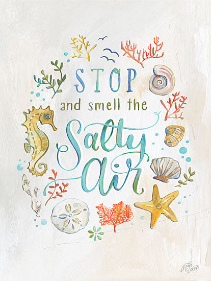 MakeWells MW101 - MW101 - Salty Air - 12x16 Coastal, Wreath, Coral, Shells, Starfish, Seahorse, Sand Dollar, Stop and Smell the Salty Air, Typography, Signs, Textual Art, Beach, Summer from Penny Lane