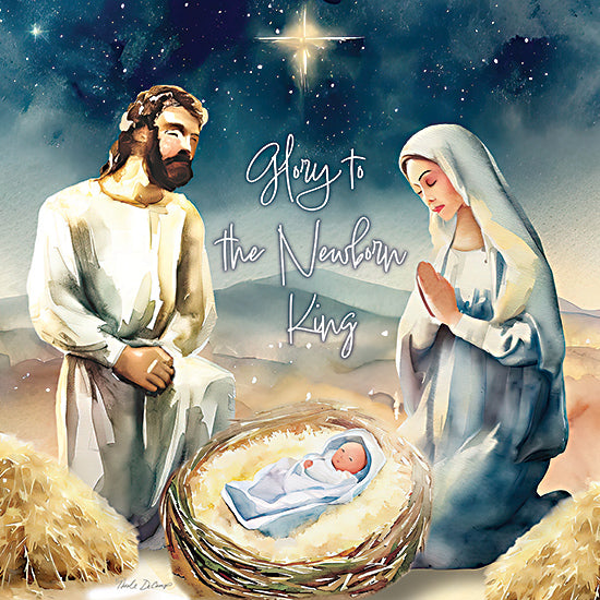 Nicole DeCamp ND112 - ND112 - Glory to the Newborn King - 12x12 Christmas, Holidays, Religious, Nativity, Jesus, Mary, Joseph, Glory to the Newborn King, Typography, Signs, Textual Art, Christmas Song, Star, Bethlehem, Manger, Watercolor from Penny Lane