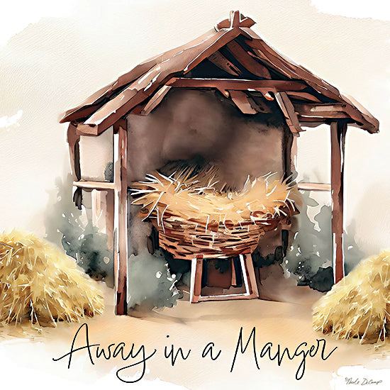 Nicole DeCamp ND115 - ND115 - Away in a Manger - 12x12 Christmas, Holidays, Religious, Stable, Manger, Away in a Manger, Typography, Signs, Textual Art, Christmas Song, Watercolor from Penny Lane