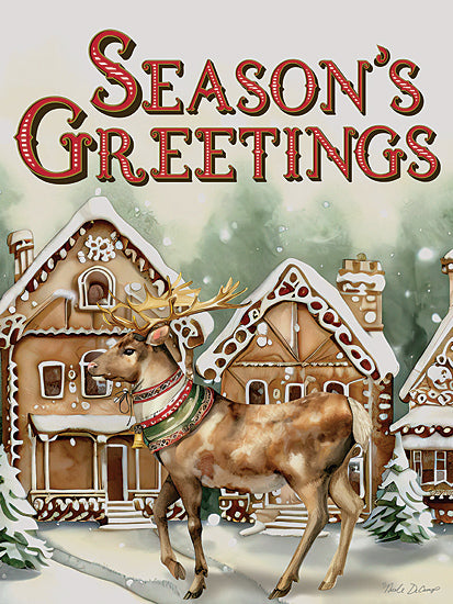Nicole DeCamp ND120 - ND120 - Season's Greetings Reindeer - 12x16 Christmas, Holidays, Whimsical, Reindeer, Gingerbread Village, Season's Greetings, Typography, Signs, Textual Art, Winter, Snow from Penny Lane