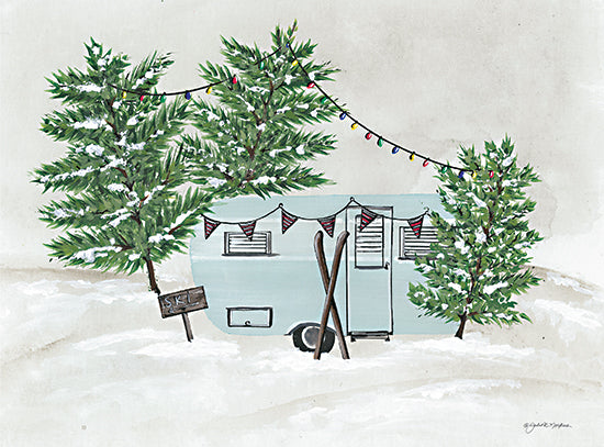 Julie Norkus NOR159 - NOR159 - Skiing the Back Hills - 16x12 Camping, Camper, Winter, Skis, Trees, Christmas, Christmas Lights, Skiing the Back Hills from Penny Lane