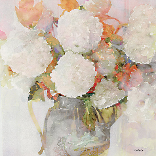 Stellar Design Studio SDS543 - SDS543 - Table Bouquet II - 12x12 Flowers, White Flowers, Orange Flowers,  Glass Vase, Watercolor, Table Bouquet,  from Penny Lane