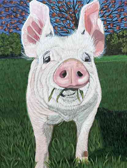 Ashley Justice AJ201 - AJ201 - Milkshake - 12x16 Pig, White Pig, Landscape, Grass, Flowering Tree from Penny Lane