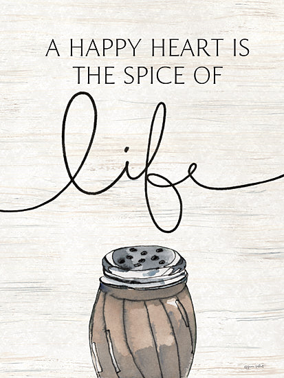 Annie LaPoint ALP2479 - ALP2479 - Spice of Life - 12x16 Kitchen, Inspirational, A Happy Heart is the Spice of Life, Typography, Signs, Textual Art, Cheese Shaker, Wood Background from Penny Lane
