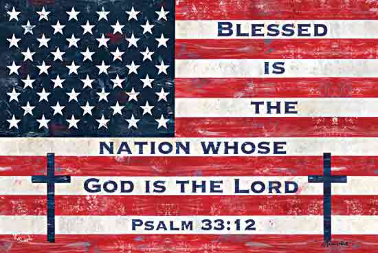 Annie LaPoint ALP2491 - ALP2491 - Blessed is the Nation Flag - 18x12 Patriotic, Religious, American Flag, Red, White & Blue, Independence Day, Crosses, Blessed is the Nation Whose God is the Lord, Typography, Signs, Textual Art, Psalm, Bible Verse from Penny Lane