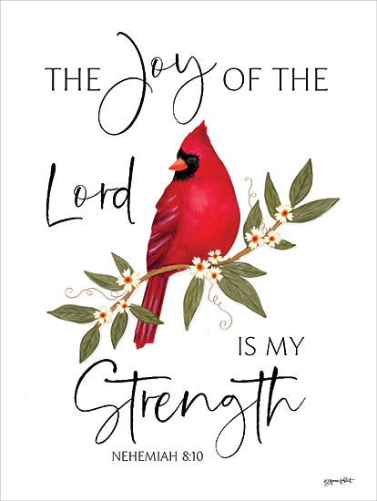 Annie LaPoint ALP2680 - ALP2680 - Joy of the Lord Cardinal - 12x16 Religious, The Joy of the Lord is My Strength, Nehemiah, Typography, Signs, Textual Art, Cardinal, Red Cardinal, Flowers, White Flowers, Leaves from Penny Lane