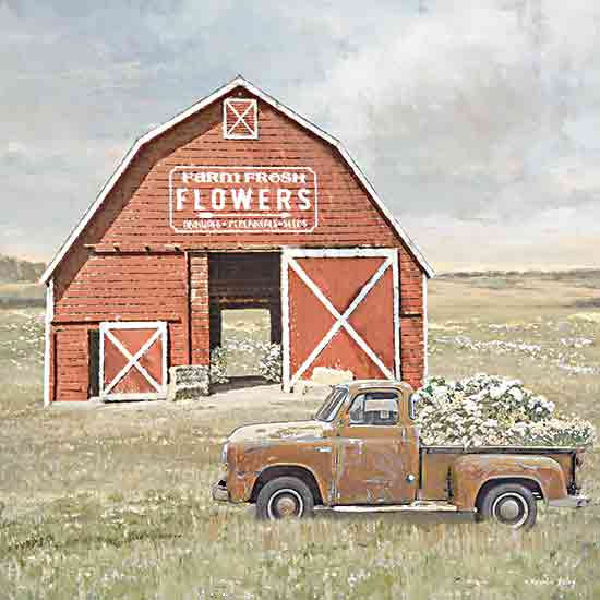 Amber Sterling AS170 - AS170 - Farm Fresh Flowers - 12x12 Barn, Red Barn, Truck, Farm, Flower Farm, Flowers, White Flowers, Farm Fresh Flowers, Typography, Signs, Textual Art, Landscape from Penny Lane