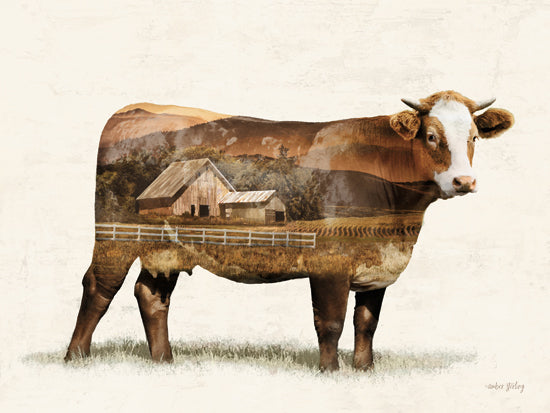 Amber Sterling AS190 - AS190 - Landscape Cow Fusion - 16x12 Photography, Cow, Brown Cow, Farm, Farm Animal, Landscape, Fusion, Double Exposure from Penny Lane