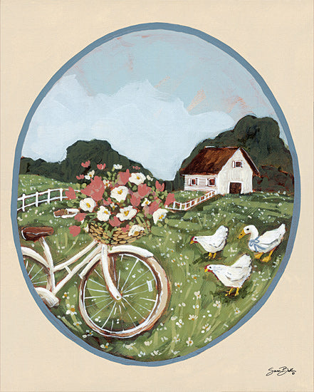 Sara Baker BAKE350 - BAKE350 - Flower Farm Visitors - 12x16 Farm, Barn, Fence, Landscape, Chickens, Duck, Bike, Bicycle, Flowers, Basket, Flower Farm from Penny Lane