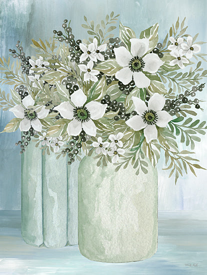 Cindy Jacobs CIN3288 - CIN3288 - White Blooms I - 12x16 Flowers, White Flowers, Greenery, Berries, White Vases, Blue & White, Bouquet from Penny Lane