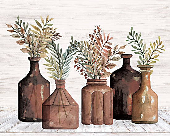 Cindy Jacobs CIN4278 - CIN4278 - Spiced Amber Still Life I - 16x12 Still Life, Pots, Spiced Amber Pots, Greenery, Five Pots, Wood Background from Penny Lane