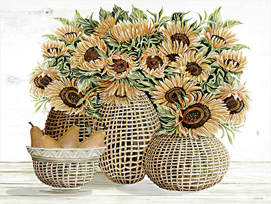 Cindy Jacobs CIN4322 - CIN4322 - Bounty of Nature - 16x12 Still Life, Fall, Flowers, Sunflowers, Pears, Bowl, Vases, Woven Basket, Bohemian from Penny Lane