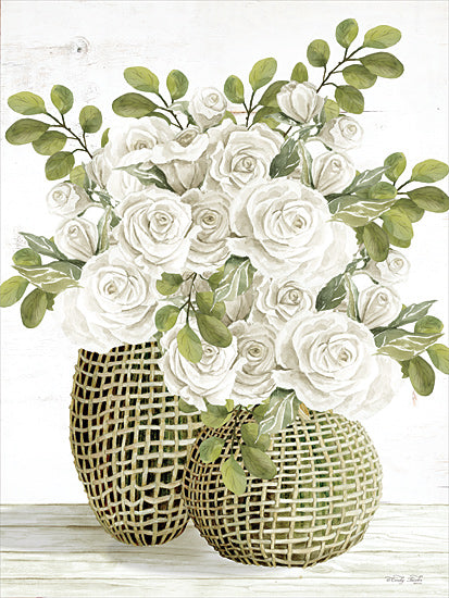 Cindy Jacobs CIN4323 - CIN4323 - Woven Delight - 12x16 Still Life, Flowers, White Flowers, Roses, Eucalyptus, Vases, Woven Basket, Bohemian from Penny Lane