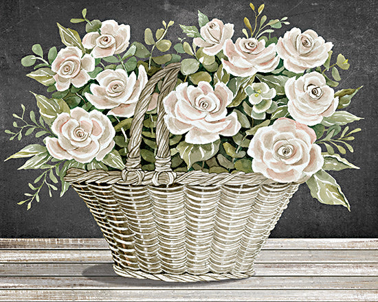 Cindy Jacobs CIN4324 - CIN4324 - Eternal Blooms I - 16x12 Flowers, Roses, White Roses, Greenery, Basket, White Basket, Black Background, French Country from Penny Lane