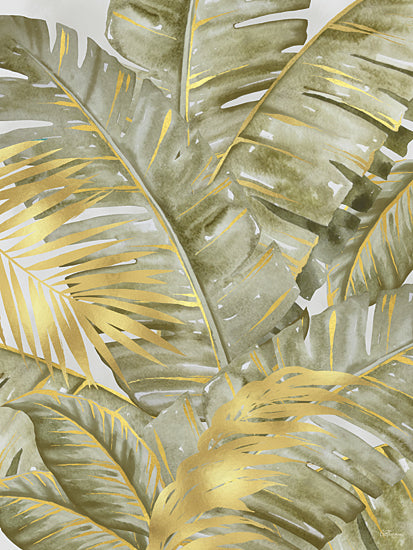 Cat Thurman Designs CTD140 - CTD140 - Touch of Gold Banana Leaves 1 - 12x16 Coastal, Tropical, Banana Leaves, Gold, Green from Penny Lane
