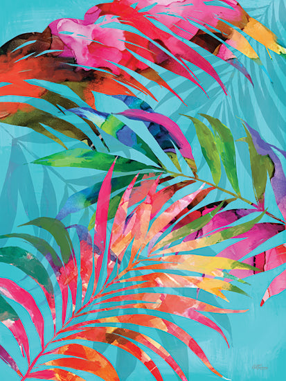 Cat Thurman Designs CTD165 - CTD165 - Beachy Palms - 12x16 Coastal, Tropical, Palm Leaves, Rainbow Colors, Blue Background, Abstract, Beachy Palms from Penny Lane