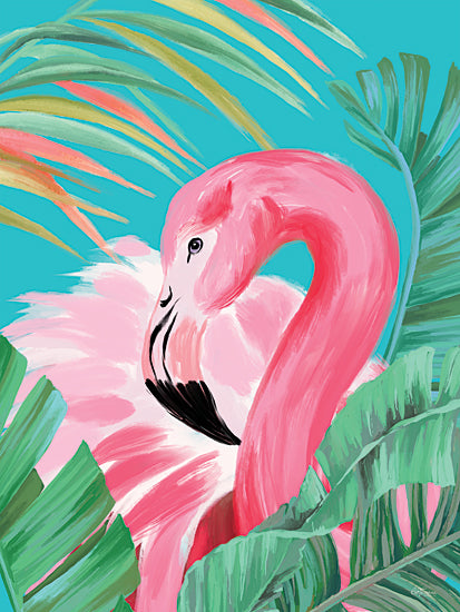 Cat Thurman Designs CTD166 - CTD166 - Beach Flamingo - 12x16 Coastal, Flamingo, Tropical, Leaves, Sideview, Beach Flamingo from Penny Lane