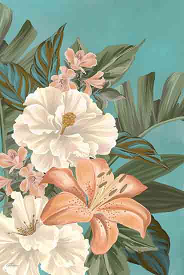Cat Thurman Designs CTD171 - CTD171 - Coastal Floral - 12x18 Coastal, Tropical, Flowers, White Flowers, Pink Flowers, Leaves, Banana Leaves from Penny Lane