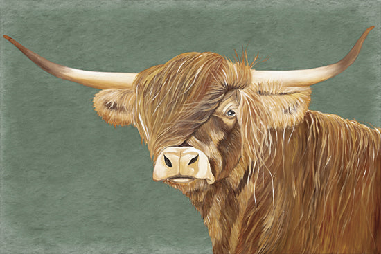 Diane Fifer DF138 - DF138 - The Philosopher - 18x12 Cow, Highland Cow, Farm Animal, Green Background, Portrait from Penny Lane