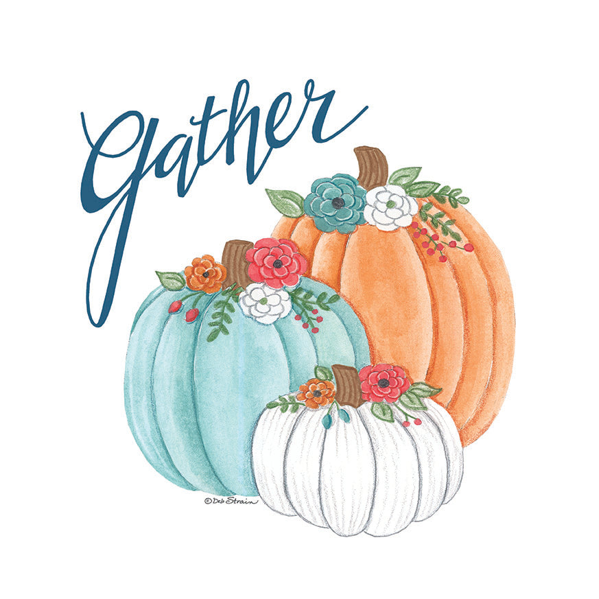 Deb Strain DS2258 - DS2258 - Gather - 12x12 Fall, Still Life, Pumpkins, Flowers, Gather, Typography, Signs, Textual Art from Penny Lane