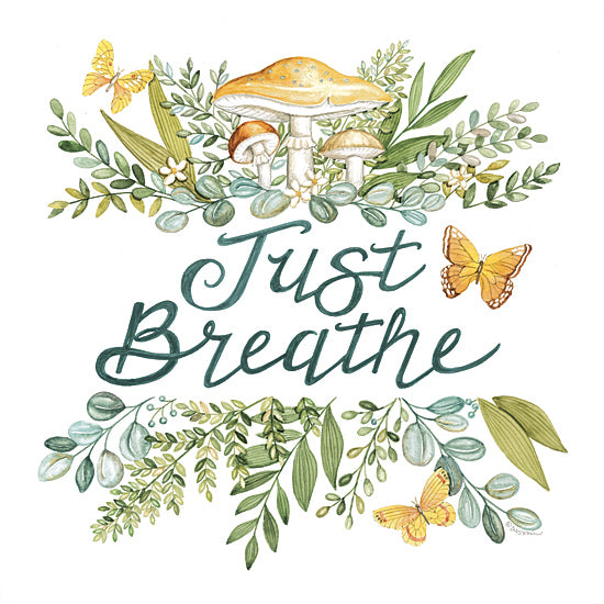 Deb Strain DS2286 - DS2286 - Just Breathe Mushrooms - 12x12 Inspirational, Just Breathe, Typography, Signs, Textual Art, Mushrooms, Leaves, Greenery, Eucalyptus Leaves, Butterflies from Penny Lane