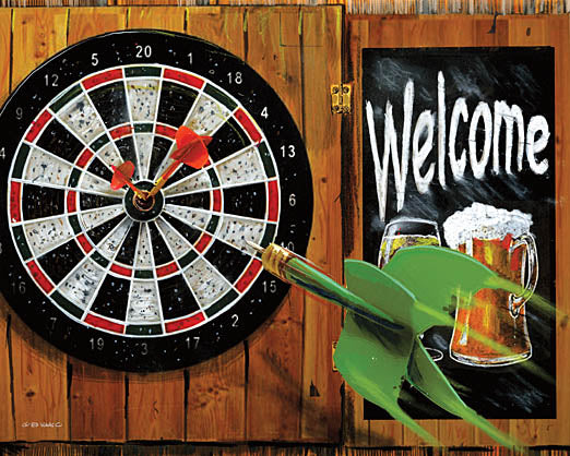 Ed Wargo ED494 - ED494 - Beer and Darts Welcome - 16x12 Bar, Beer, Mug of Beer, Darts, Dartboard, Welcome, Typography, Signs, Textual Art, Mancave, Masculine from Penny Lane