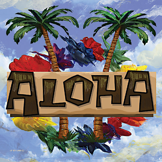 Ed Wargo ED500 - ED500 - Aloha - 12x12 Tropical, Palm Trees, Hawaiian Lei, Flowers, Aloha, Typography, Signs, Textual Art, Sky, Clouds, Summer from Penny Lane
