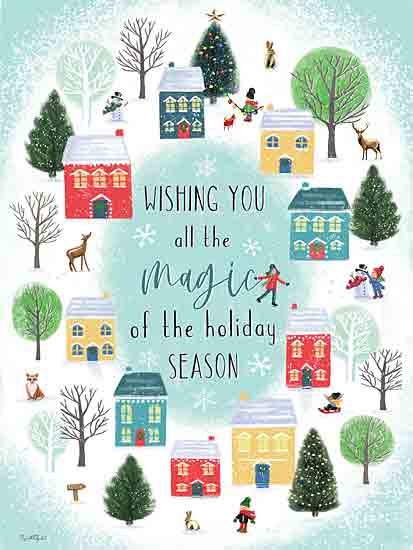 Elizabeth Tyndall ET233 - ET233 - Wishing You All the Magic of the Holiday Season - 12x16 Christmas, Holidays, Christmas Village, Christmas Trees, Reindeer, People, Animals, Wishing You All the Magic of the Holiday Season, Typography, Signs, Textual Art, Winter from Penny Lane