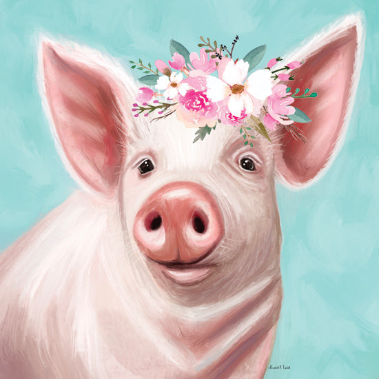 Elizabeth Tyndall ET333 - ET333 - Floral Pig - 12x12 Whimsical, Pig, Pink Pig, Flowers, Floral Crown, Pink Flowers, White Flowers, Portrait from Penny Lane