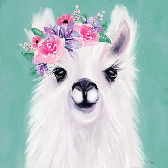 Elizabeth Tyndall ET334 - ET334 - Floral Llama - 12x12 Whimsical, Llama, White Llama, Flowers, Floral Crown, Pink Flowers, Purple Flowers, Portrait from Penny Lane