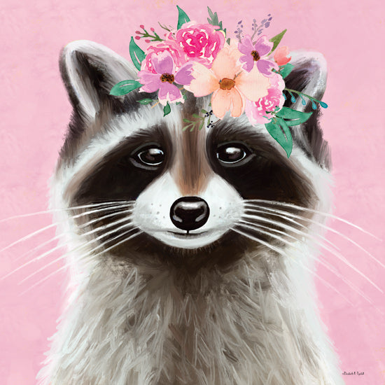 Elizabeth Tyndall ET335 - ET335 - Floral Raccoon - 12x12 Whimsical, Raccoon, Flowers, Floral Crown, Pink Flowers, Purple Flowers, Portrait from Penny Lane