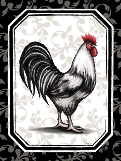 Elizabeth Tyndall ET340 - ET340 - Rooster I - 12x16 Rooster, Farm Animal, Sideview, Decorative Background, Black, White, Red, Farmhouse/Country from Penny Lane