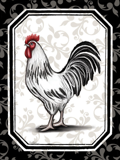 Elizabeth Tyndall ET341 - ET341 - Rooster II - 12x16 Rooster, Farm Animal, Sideview, Decorative Background, Black, White, Red, Farmhouse/Country from Penny Lane