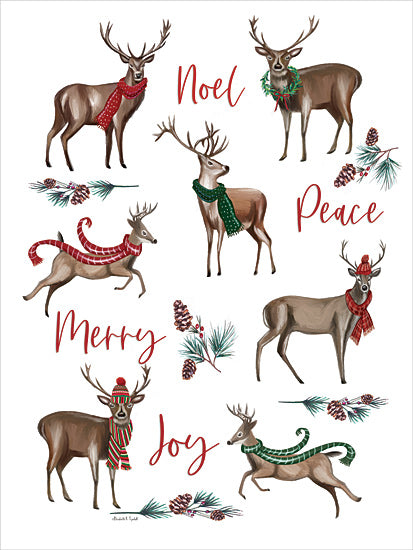 Elizabeth Tyndall ET380 - ET380 - Merry Reindeers - 12x16 Christmas, Holidays, Lodge, Reindeer, Scarfs, Whimsical, Noel, Peace, Merry, Joy, Typography, Signs, Textual Art, Winter from Penny Lane