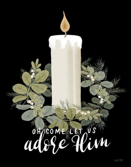House Fenway FEN1109 - FEN1109 - Adore Him    - 12x16 Christmas, Holidays, Candle, Greenery, Christmas Song, Religious, Oh Come Let Us Adore Him, Typography, Signs, Textual Art, Black Background from Penny Lane