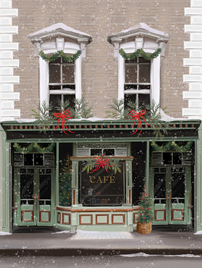 House Fenway FEN1156 - FEN1156 - Christmas Café - 12x16 Christmas, Holidays, Restaurant, Storefront, Winter, Cafe, Typography, Signs, France, Pine Swags, Red Bows from Penny Lane