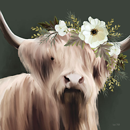 House Fenway FEN966 - FEN966 - White Petal Highland - 12x12 Whimsical, Cow, Highland Cow, Flowers, Greenery, White Flower, Floral Crown, Portrait from Penny Lane