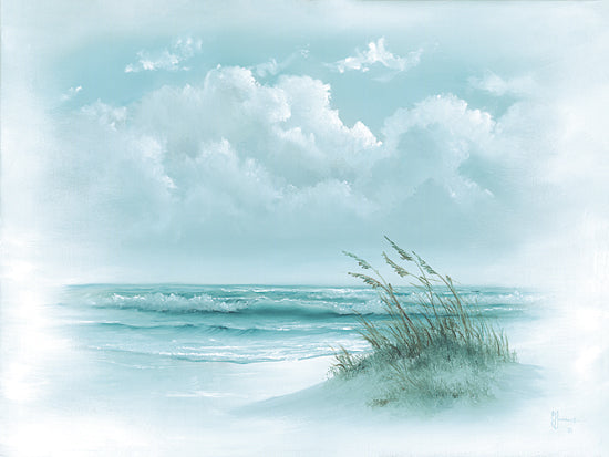 Georgia Janisse JAN340 - JAN340 - Sea Oats in Silhouette - 16x12 Coastal, Landscape, Clouds, Sky, Ocean, Sea Oats, Grass, Sand, Beach, Blue, White from Penny Lane